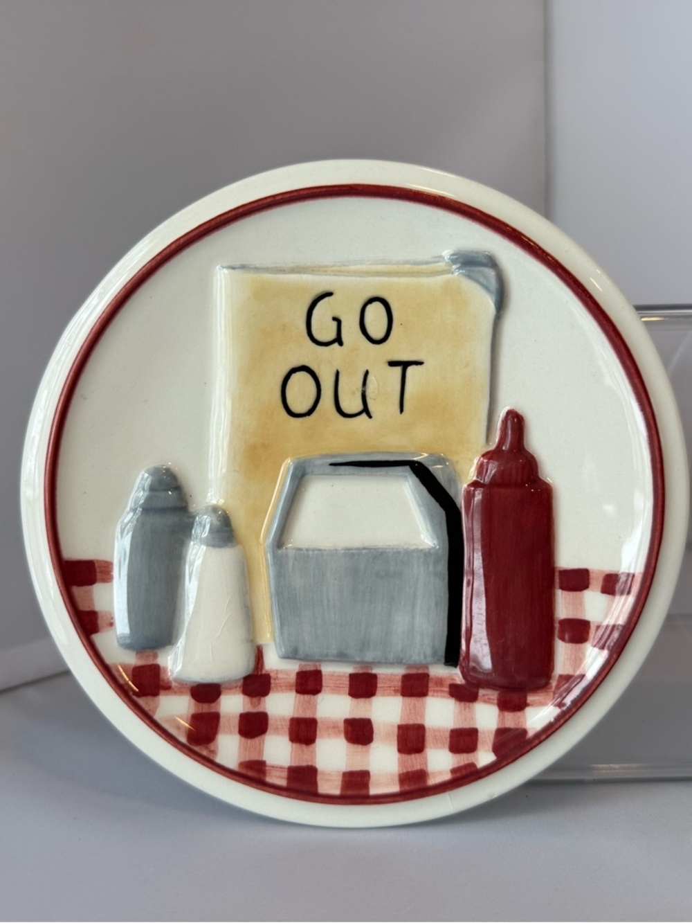3 Pc MWW Market 4.5" Mini Plate Set Grill/ Pig/Go Out/Take Out -Farmhouse Picnic - Picture 2 of 16